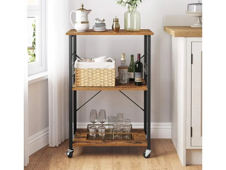 Vasagle Küchenregal mit Rollen 40 cm x 60 cm x 89 cm Braun-Schwarz