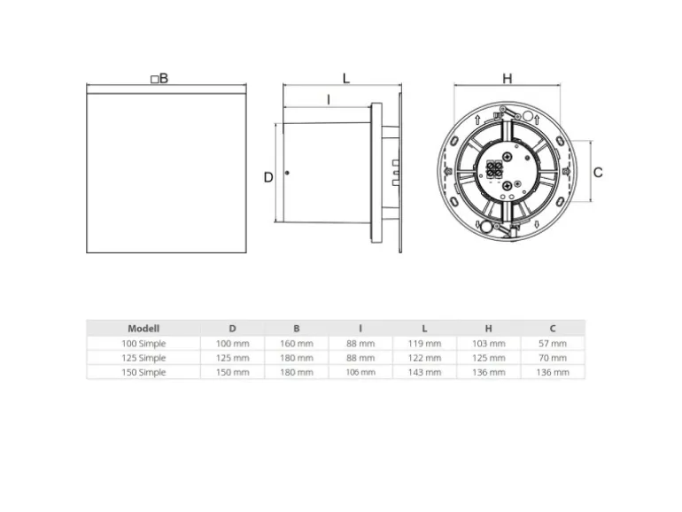VLANO Badlüfter SIMPLE 125, Standard, Ø125 mm