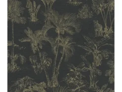 Vliestapete Dschungel Leicht Glänzend Leicht Strukturiert Metallic Schwarz FSC®