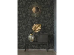 Vliestapete Dschungel Leicht Glänzend Leicht Strukturiert Metallic Schwarz FSC®