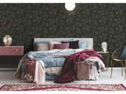 Vliestapete Dschungel Leicht Glänzend Leicht Strukturiert Metallic Schwarz FSC®