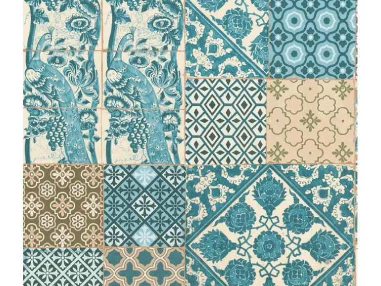 Vliestapete Metropolitan Stories Fliesen Matt Leicht Strukturiert Blau Grün FSC®