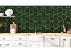 Wandfliese Antik Hexagon Steingut Moos Glasiert Glänzend 15 cm x 17,5 cm