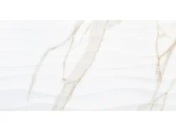 Wandfliese Calacatta Wave Feinsteinzeug Weiß-Gold Glasiert 30 x 60 x 1 cm