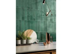 Wandfliese Saigon Steingut Glasiert Glänzend Grün 7,5 cm x 30 cm