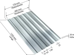 Weckman Stahltrapezblech Verzinkt 1250 mm x 776 mm Stärke 0,35 mm Aluminium-Zink