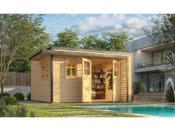 Weka Gartenhaus Amberley Doppeltür 2 Fenster Naturbelassen 400 cm x 400 cm