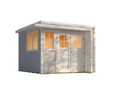 Weka Gartenhaus Amberley Doppeltür 2 Fenster Grau-Weiß 300 cm x 300 cm