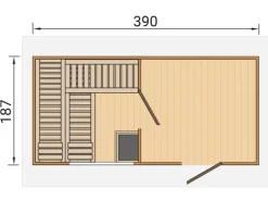 Weka Saunahaus Farsund Vorraum bodentiefem Fenster Technik 9 kW BioS Natur