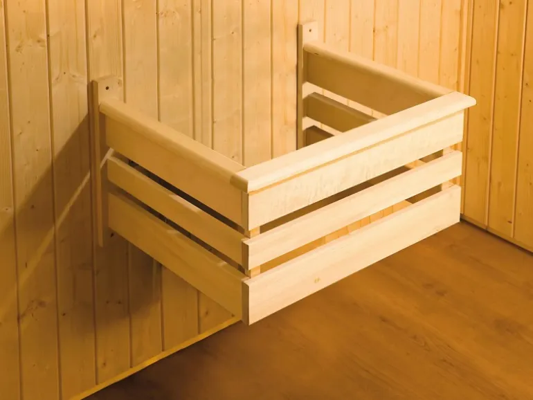 Weka Saunahaus Farsund Vorraum bodentiefem Fenster Natur