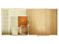 Weka Saunahaus Farsund Vorraum bodentiefem Fenster Natur