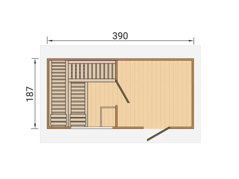 Weka Saunahaus Farsund Vorraum bodentiefem Fenster Natur