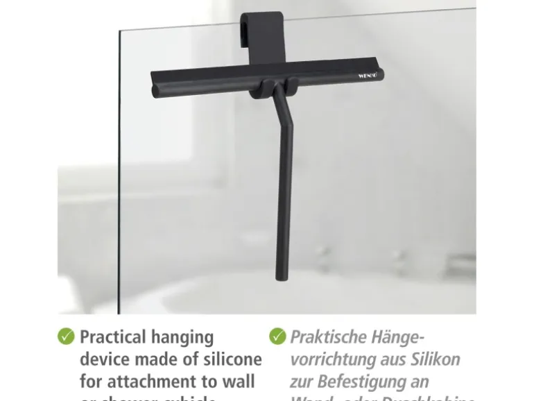 Wenko Badezimmerwischer Mola XXL mit breiter Wischfläche aus Silikon Schwarz