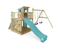 Wickey Spielturm Smart Camp Klettergerüst mit Rutsche Pastellblau